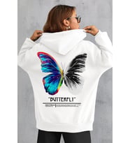 Unisex Butterfly Sırt Baskılı Sweatshirt (A.Beyaz)