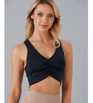 Aurafit Kadın Önü Büzgülü Arkası Çapraz Kaplı Croptop/Büstiyer (Siyah)