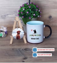 Jandarma Kupa Bardak Beyaz ve Fotoğraflı Ahşap Anahtarlık Hediye (Model 9)