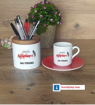 Kütüphaneci Hediyeleri Türk Kahvesi Fincanı Kırmızı, Kalemlik Kişiye Özel Hediye (Model 1)