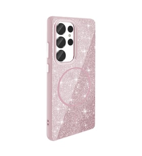Galaxy S25 Ultra Kılıf Magsafe Şarj Özellikli Parlayan Simli Okso Kapak (Pembe)