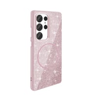 Galaxy S25 Ultra Kılıf Magsafe Şarj Özellikli Parlayan Simli Okso Kapak (Pembe)