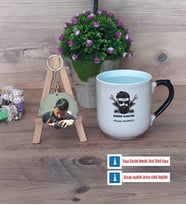 Erkek Kuaförü Kupa Bardak Beyaz ve Fotoğraflı Ahşap Anahtarlık Hediye (Model 10)