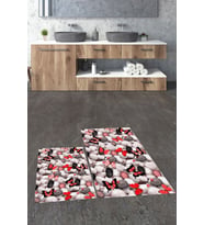 EVDEYA 3D Dijital Yıkanabilir Kelebek Desen İkili Banyo Halısı Paspas Klozet Takımı, KLOZET-44-Kahve, (Kırmızı)