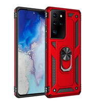 Samsung Galaxy S21 Ultra Uyumlu Kılıf Standlı Manyetik Yüzüklü Military Magnetic Ring Polycarbonate and TPU Case (Kırmızı)
