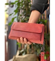 Hakiki Deri El Portföyü/Telefon Bölmeli/El Bantlı (Bordo)