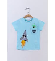 Toontoy Erkek Çocuk Cep Detaylı Baskılı Tişört (Mint Yeşili)