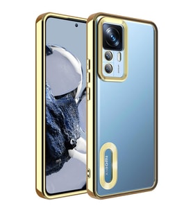 Xiaomi Mi 12T Kılıf Kamera Korumalı Logo Gösteren Şeffaf Kapak (Gold)