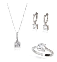 925 AYAR GÜMÜŞ KARE ZİRKON TAŞLI SET (Rose)