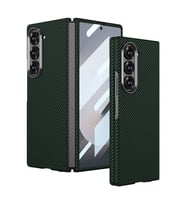 Galaxy Z Fold 6 Kılıf Kamera Korumalı Karbon Fiber Tasarımlı Arka Yüzey Kıpta Karbon Kılıf (Koyu Yeşil)