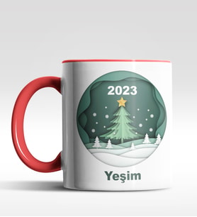 Kişiye Özel Çam Ağacı 2022 Tasarımlı Siyah Kupa (Kırmızı)