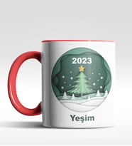 Kişiye Özel Çam Ağacı 2022 Tasarımlı Siyah Kupa (Kırmızı)