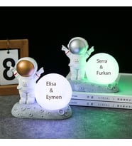 Kişiye Özel Dekoratif Astronot Ay Işığı Gece Lambası (Gri)
