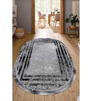 Dijital Baskılı Kaymaz Taban Yıkanabilir Oval Salon Halısı Mutfak Halısı Yolluk NDO-SD-233 (Siyah)
