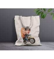 BK Gift Kişiye Özel Sevgililer Karikatürlü Kanvas Bez Çanta, Baskılı Omuz Çantası, Alışveriş Çantası, Plaj Çantası, Sevgiliye Hediye (Model 3)