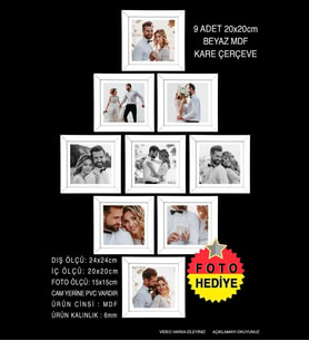 9 Adet 20x20 Çerçeve - Mdf Çerçeve - Kare Fotoğraf Çerçevesi (Beyaz)