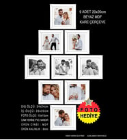 9 Adet 20x20 Çerçeve - Mdf Çerçeve - Kare Fotoğraf Çerçevesi (Beyaz)