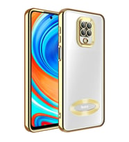 Xiaomi Redmi Note 9 Pro Kılıf Kamera Korumalı Logo Gösteren Şeffaf Kapak (Gold)