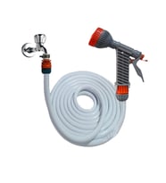 Plasyay Yerli Basınçlı Düz Sulama ve Yıkama Hortum ve Ayarlı Gül Başlıklı 3.5 Metre Set (Beyaz)