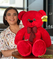 100 cm Papyonlu Lila Büyük Ayıcık (%100 Yerli) (Kırmızı)