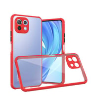 Xiaomi Mi 11 Lite Kılıf Kenar Renkli Sararmaz Şeffaf Kapak (Kırmızı)