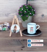 Fransızca Öğretmeni Türk Kahvesi Fincanı Ahşap Altlıklı ve Fotoğraflı Ahşap Anahtarlık Hediye Öğretmenler Günü Hediyesi (Model 7)