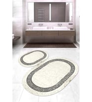 Dijital Baskılı Kaymaz Taban Yıkanabilir Oval 2'li Klozet Takımı Banyo Paspası NOKZ-SD-1077 (Krem)
