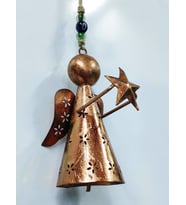 Kalp veya Yıldız Taşıyan Melek Figürlü Metal Çan Dekoratif Süs (Bronz)