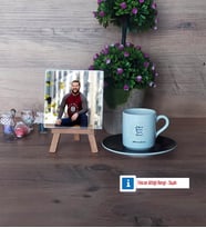 Doğum Günü Hediyesi Fotoğraflı Dekoratif Taş, Ahşap Altlıklı Türk Kahvesi Fincanı Hediye (Model 7)
