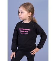 Toontoy Kız Çocuk Cep Detaylı Baskılı Sweatshirt (Siyah)