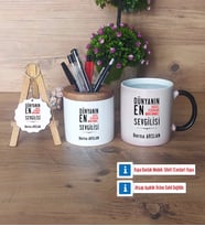 Sevgiliye Hediye Hediye Sepeti Kalemlik, Kupa Bardak Sihirli, Ahşap Anahtarlık Hediye (Model 1)