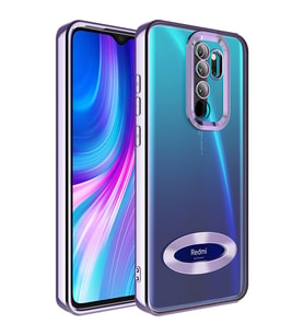 Xiaomi Redmi Note 8 Pro Kılıf Case, Logo Showing Serisi, Şeffaf, Kamera Korumalı, Logo Gösteren Renkli Çizgi Tasarım (Lila)