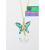 Jewelmim Yeşil Gümüş Kelebek Kolye Sarı Altın Kaplama Bayan Kelebekli 925 Ayar Kadın Gümüş Kelebek Kolyesi (Sarı)