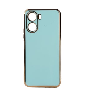 Vivo Y16 Kılıf Kenarları Gold Kamera Korumalı Renkli Pastel Silikon Siyah BARK (Açık Mavi)