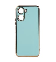 Vivo Y16 Kılıf Kenarları Gold Kamera Korumalı Renkli Pastel Silikon Siyah BARK (Açık Mavi)
