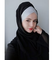 Kadın Tesettür Tek Bantlı Simli Hazır Trend Şal (Siyah - Gümüş)