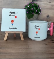Ütopyalar Güzeldir Hediye Seti Kupa Bardak T Kulplu ve Dekoratif Taş Arkadaşa Sevgiliye Kardeşe Doğum Günü Hediyesi (Model 4)