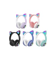 HEDİYE KUTULU STN-28 Bluetooth LED Işıklı Hafıza Kartı Girişli Kulak Üstü Kedi Kulaklık (Mavi)