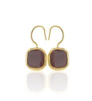 Kadir Jewellery 22 Ayar Altın Kaplama Kare Taşlı Küpe -El İşçiliği Ve Hipoalerjenik Küpe (Bordo)