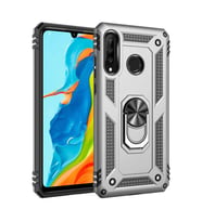 Samsung Galaxy A20S Uyumlu Kılıf Standlı Manyetik Yüzüklü Military Magnetic Ring Polycarbonate and TPU Case (Gri)