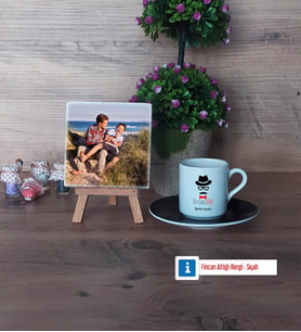 En Cool Baba Fotoğraflı Dekoratif Taş, Ahşap Altlıklı Türk Kahvesi Fincanı Hediye Babaya Hediye (Model 7)