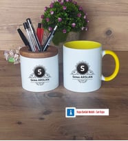 Baş Harf ve İsim Soyisim Kalemlik, Kupa Bardak T Kişiye Özel Hediye (Model 10)