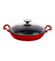 Lava Döküm Yuvarlak Sahan Cam Kapaklı Döküm Demir Yekpare Çift Kulplu Çap(Ø)24cm. (Kırmızı)