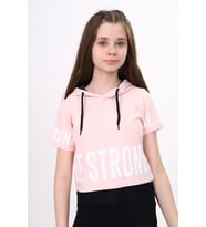 Toontoy Kız Çocuk Be Strong Baskılı Kapüşonlu Tişört (Pudra)