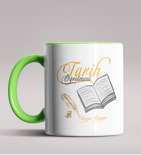 Kişiye Özel Tarih Öğretmeni Tasarımlı Siyah Renk Kupa Bardak 6 (Yeşil)