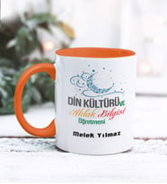 Din Kültürü Öğretmeni Tasarımlı Kişiye Özel Kupa Bardak (Turuncu)