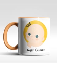 Kişiye Özel Ebe Tasarımlı Siyah Kupa (Beyaz-Turuncu)