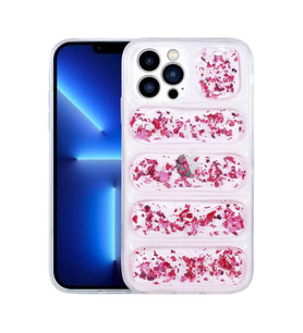 Uyumlu Model Apple iPhone 13 Pro Kılıf Kamera Korumalı Simli Airbag'li Dalga Kapak (Koyu Pembe)