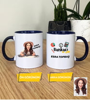 Kişiye Özel Karikatürlü Kadın Bankacı Kupa Bardak Kadın Bankacıya Hediye (Lacivert)