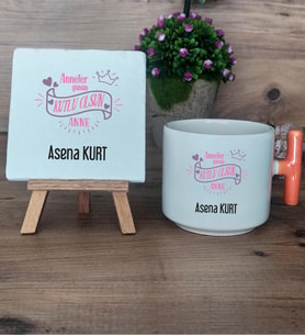Anneler Günün Kutlu Olsun Anne Hediye Seti Kupa Bardak T Kulplu ve Dekoratif Taş Anneye Doğum Günü Anneler Günü Hediyesi (Model 7)